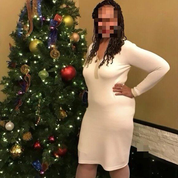 Ashro Plus Size Sweater Dress, Winter White with Gold Trim, Size:XL/1X - Picture 6 of 6